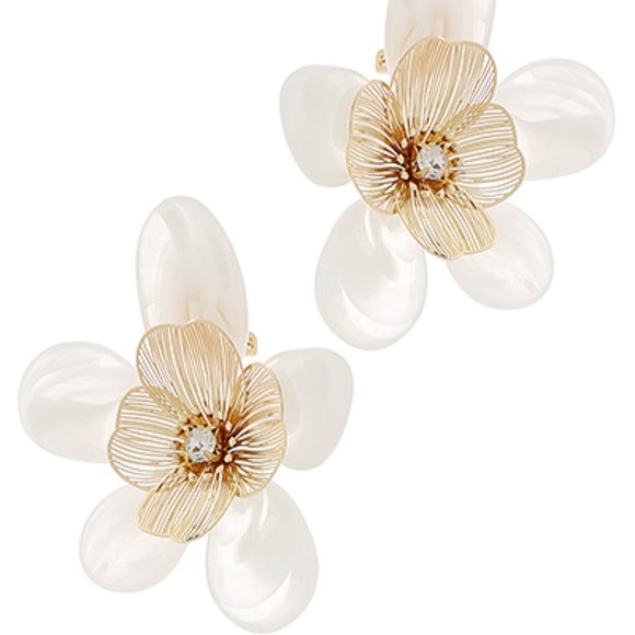 Filigree & Acetate Flower Clip Earrings - Picture 1 of 4